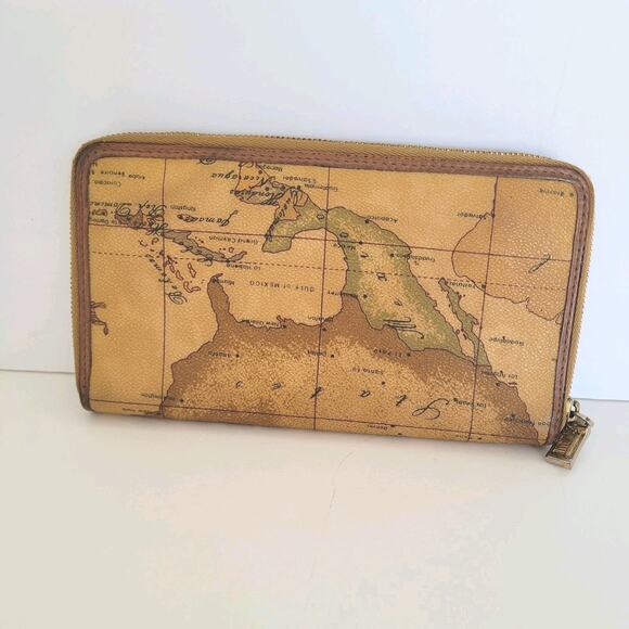 Alviero Martini Organizer Wallet US Map Geo Leather Italian Zip Around Clutch - Picture 2 of 11